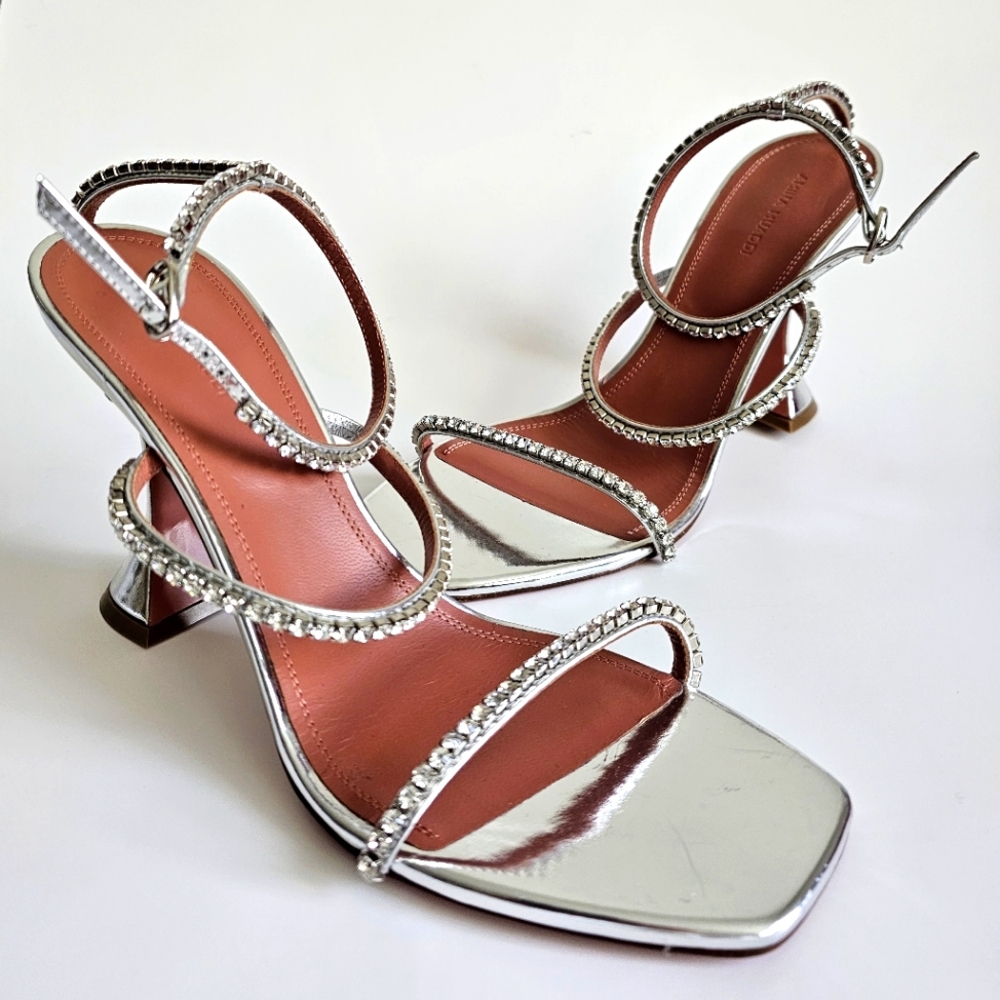 AMINA MUADDI Gilda Metallic Crystal Two-Band Heels Size 40.5